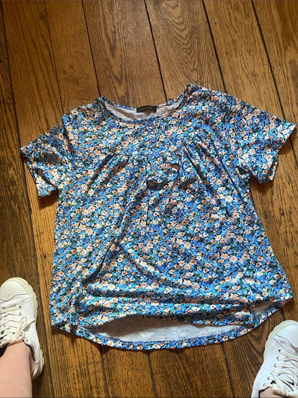Womens Blue Floral Short-sleeve